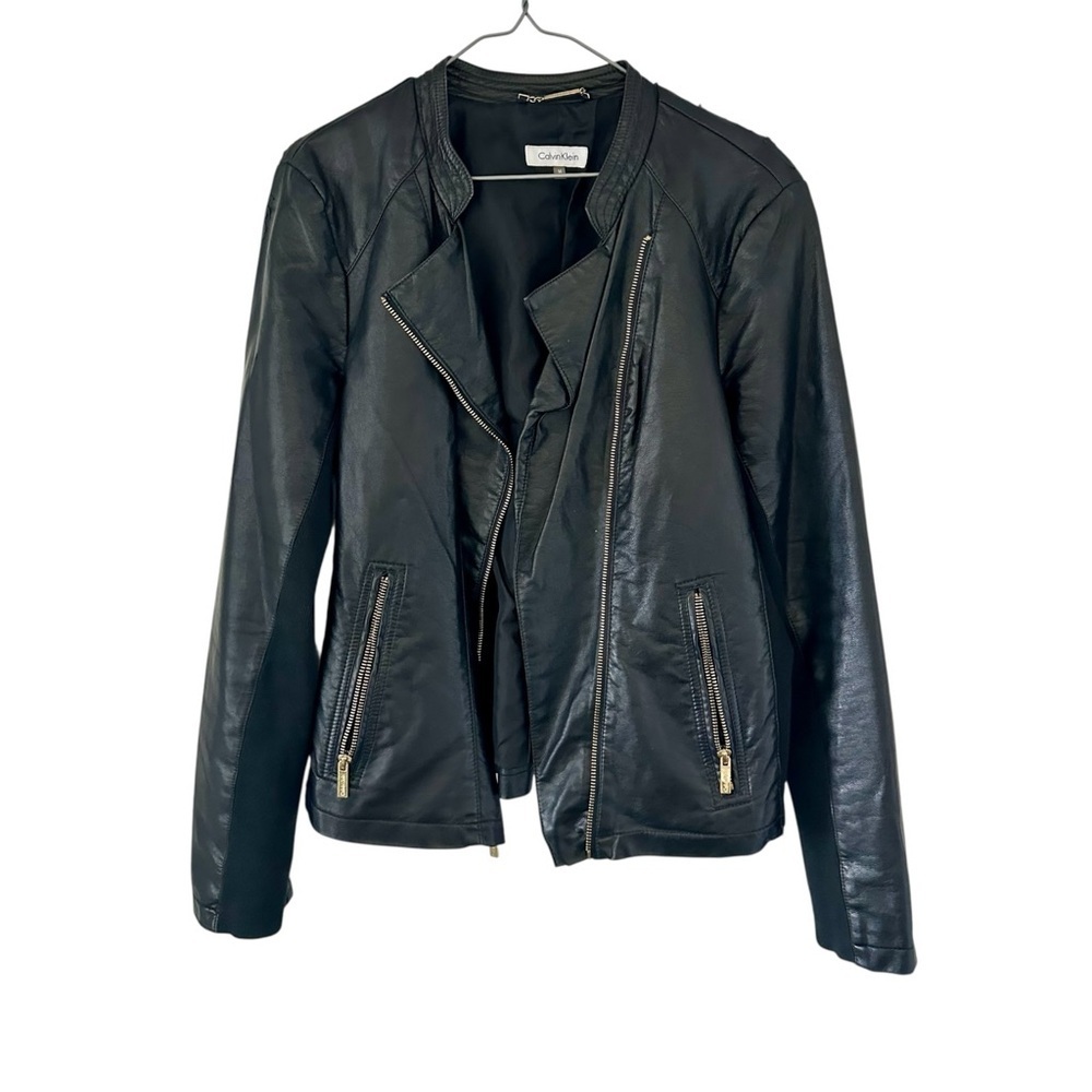 Calvin Klein Women's Leather Jacket in Black Zize M